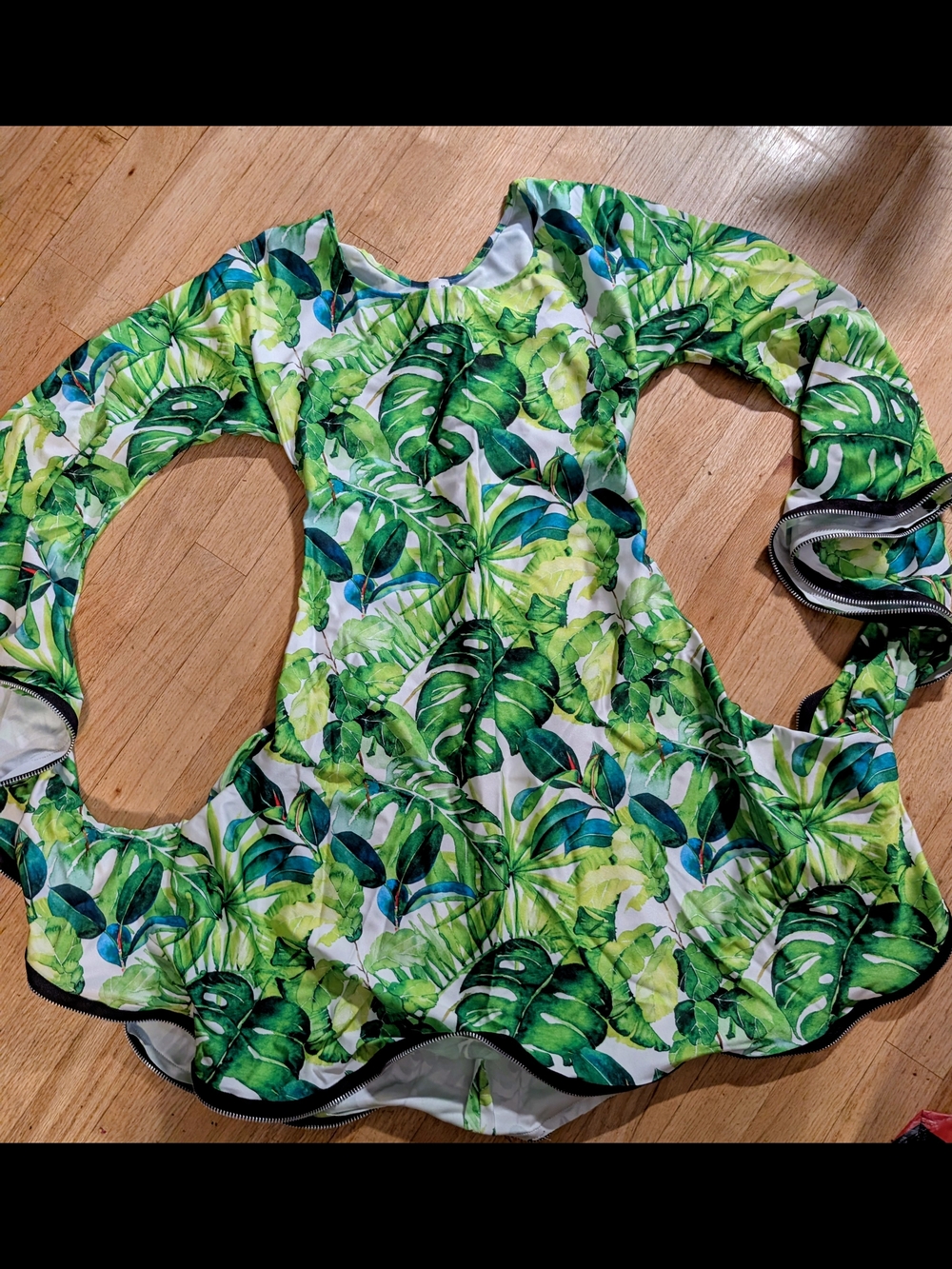 Sohung Designs Green Tropical Leaf Zipper Circle Shift Dress S New